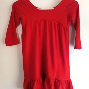 A.T.U.N - Girls Red Ruffle 3/4 Sleeve Shift Dress - Size Medium 7/8